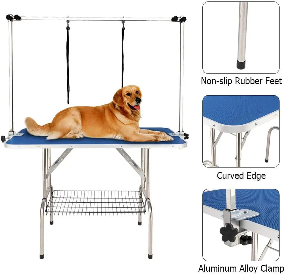 32'' Portable Dog Grooming Table with Adjustable Arm, Noose & Mesh Tray