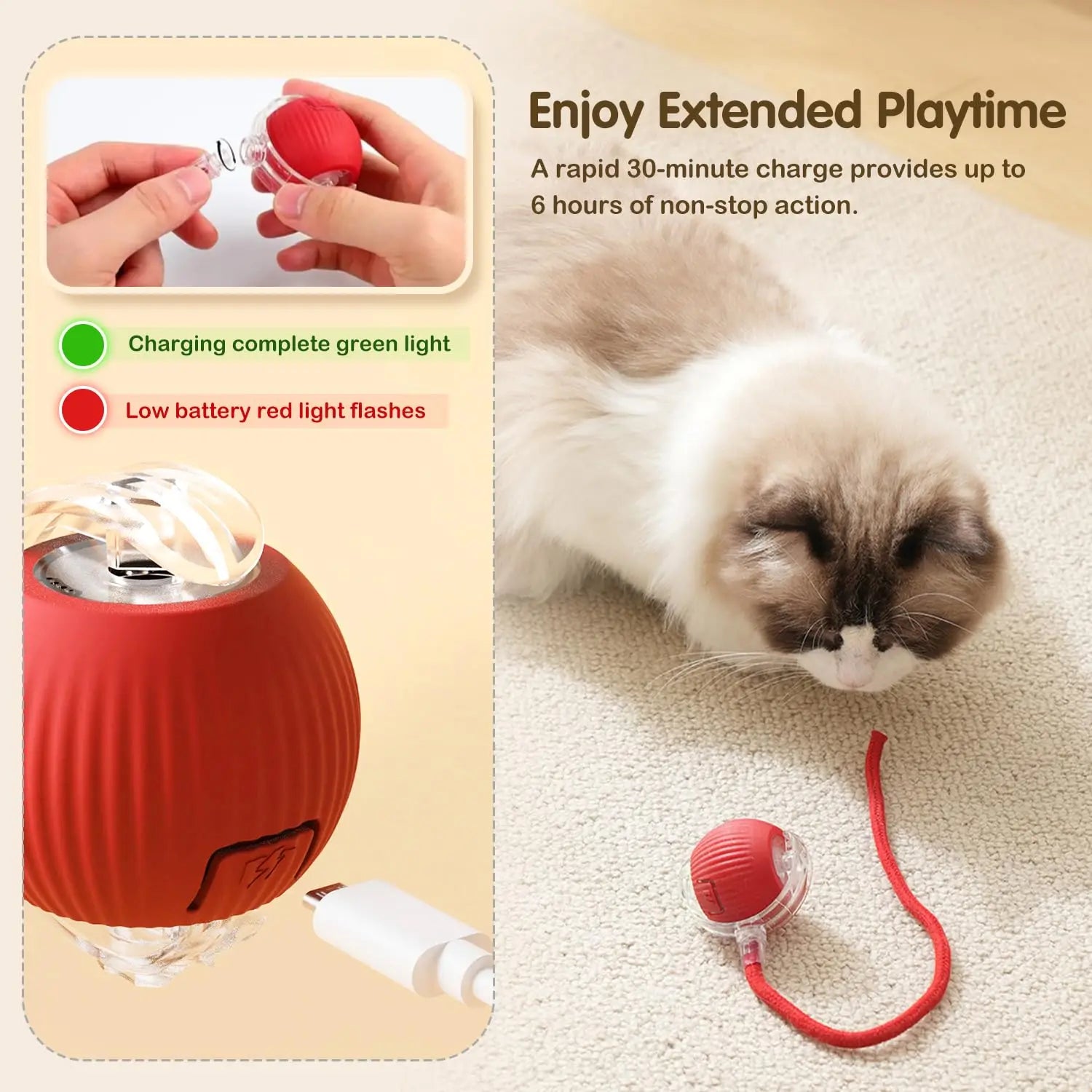 Cat Interactive Rolling Ball Toy – Rechargeable with Tail