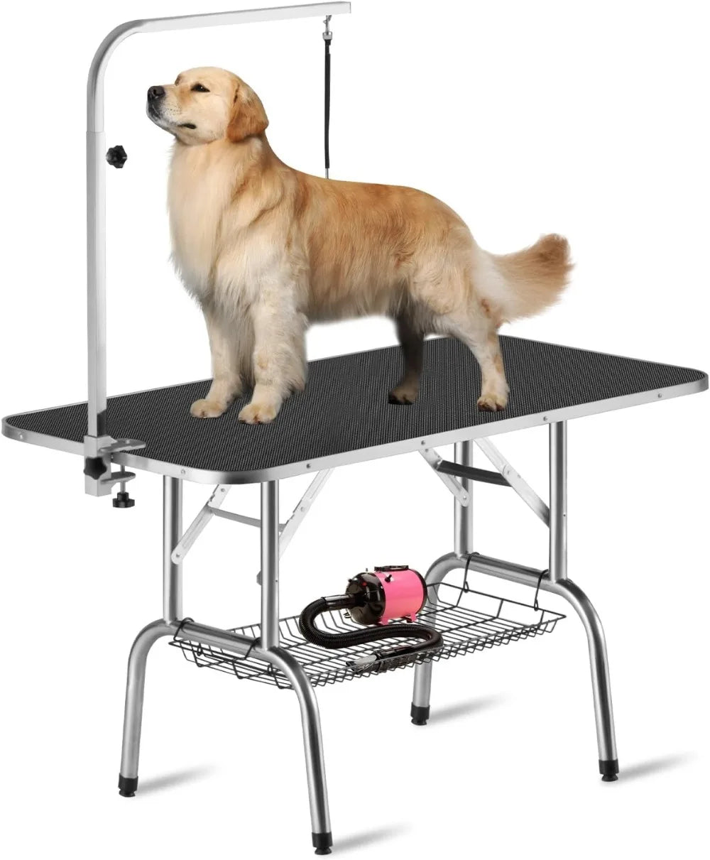 46'' Heavy-Duty Foldable Dog Grooming Table with Adjustable Arm & Noose